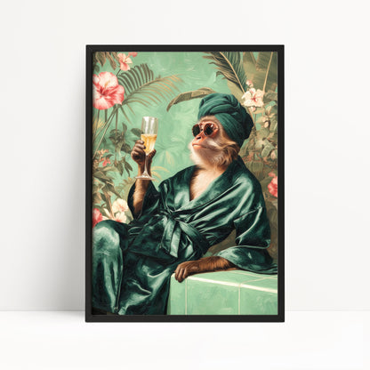 Funny Monkey in Robe Print: Green Maximalist & Jungle Safari Home Decor