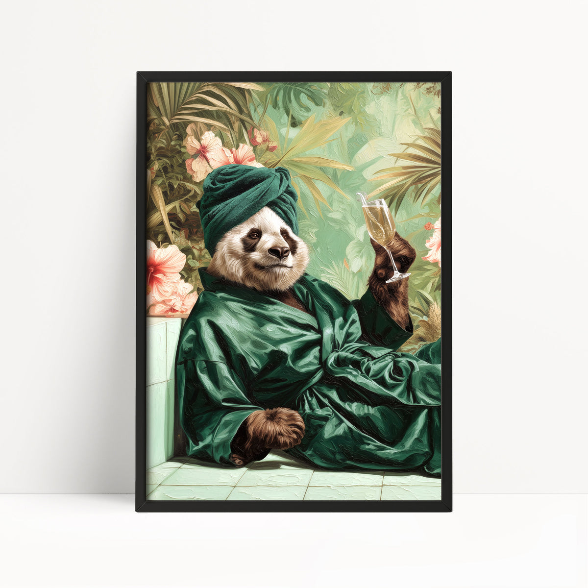 Funny Panda in Robe Print: Green Maximalist & Jungle Safari Home Decor
