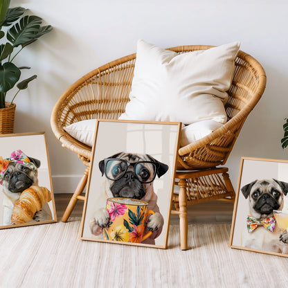 Pug Wall Art - Set of 3 Coffee Kitchen Prints