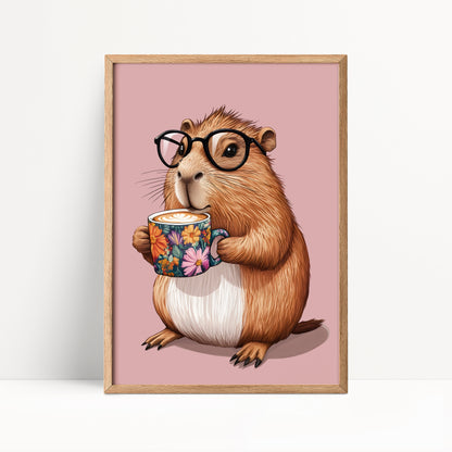 Capybara Drinking Coffee Print