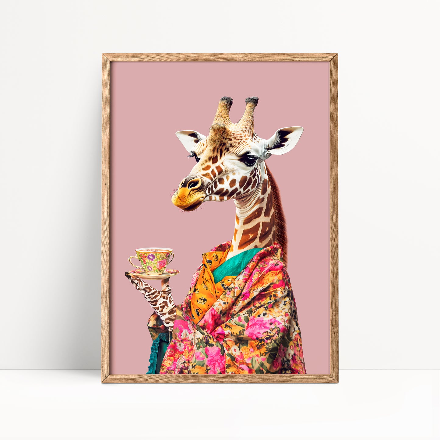 Giraffe Drinking Tea Maximalist Print
