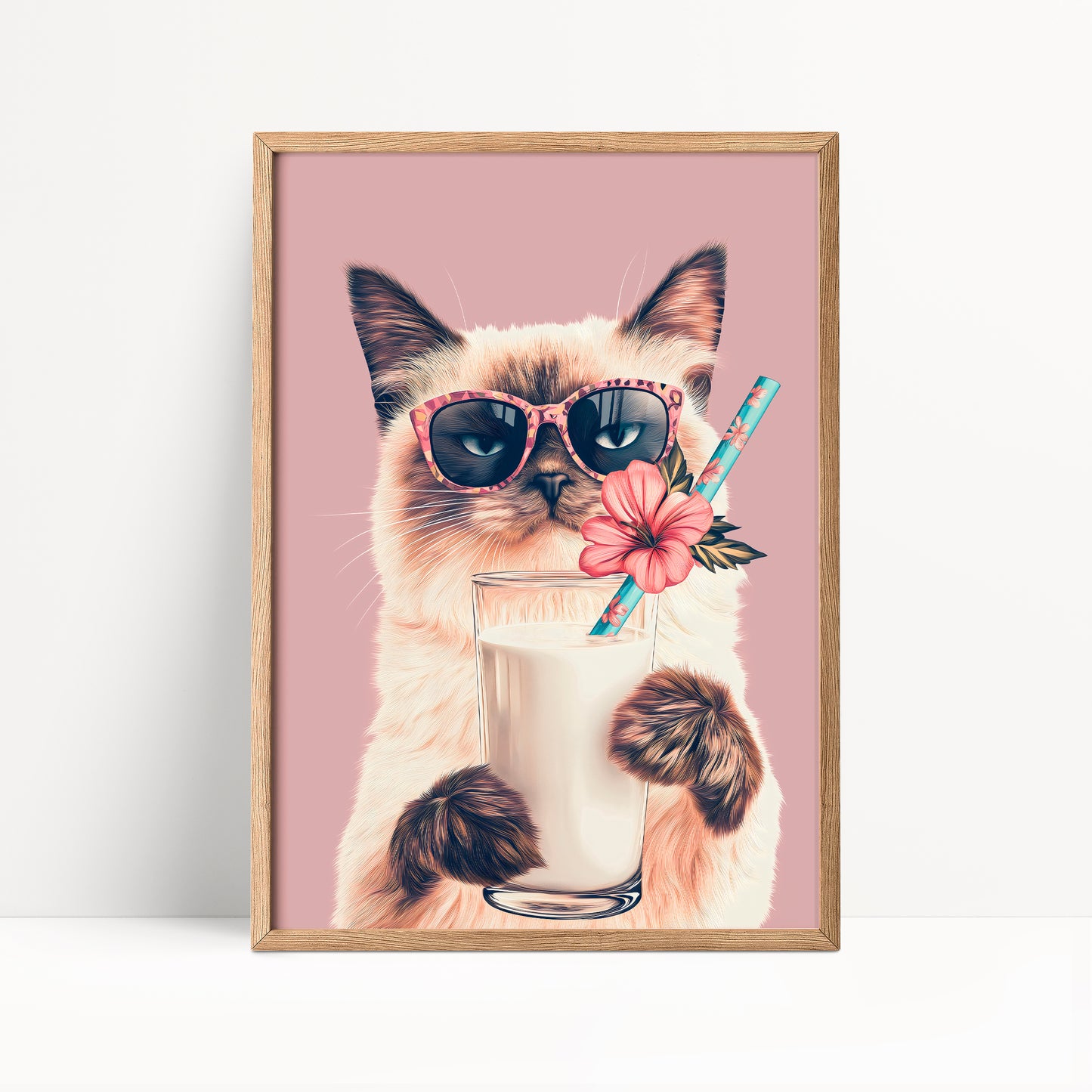 Siamese Cat Drinking Milk Kitchen Print