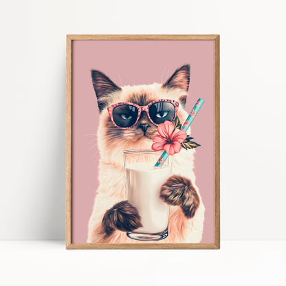 Siamese Cat Drinking Milk Kitchen Print