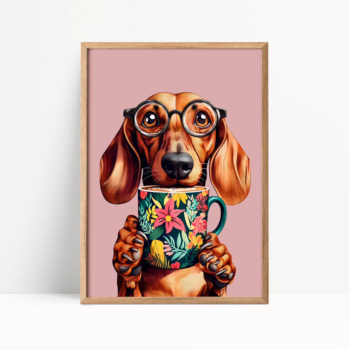 Sausage Dog Drinking Coffee Print