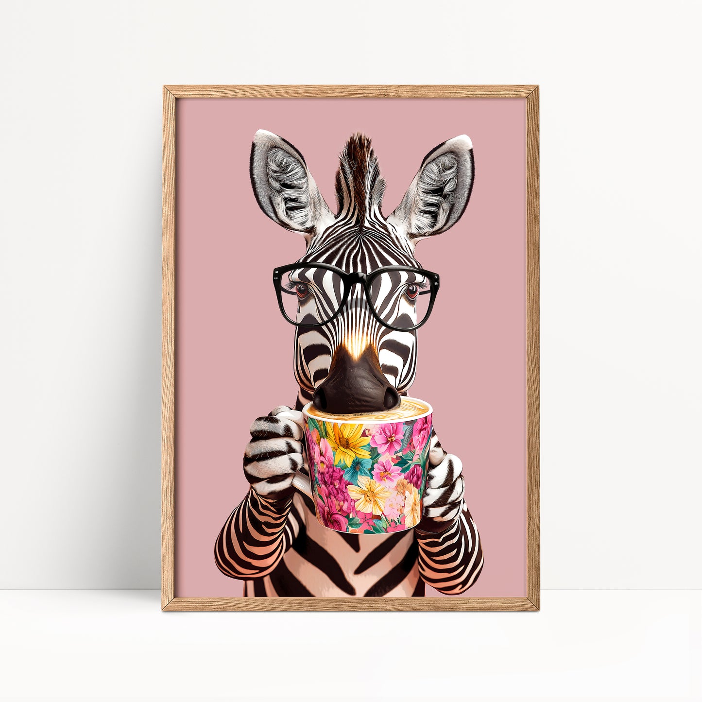 Zebra Drinking Coffee Print