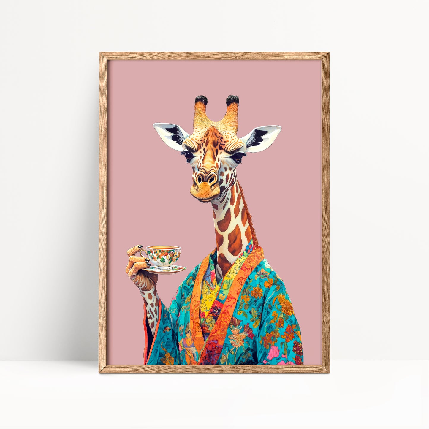 Giraffe Drinking Tea Print
