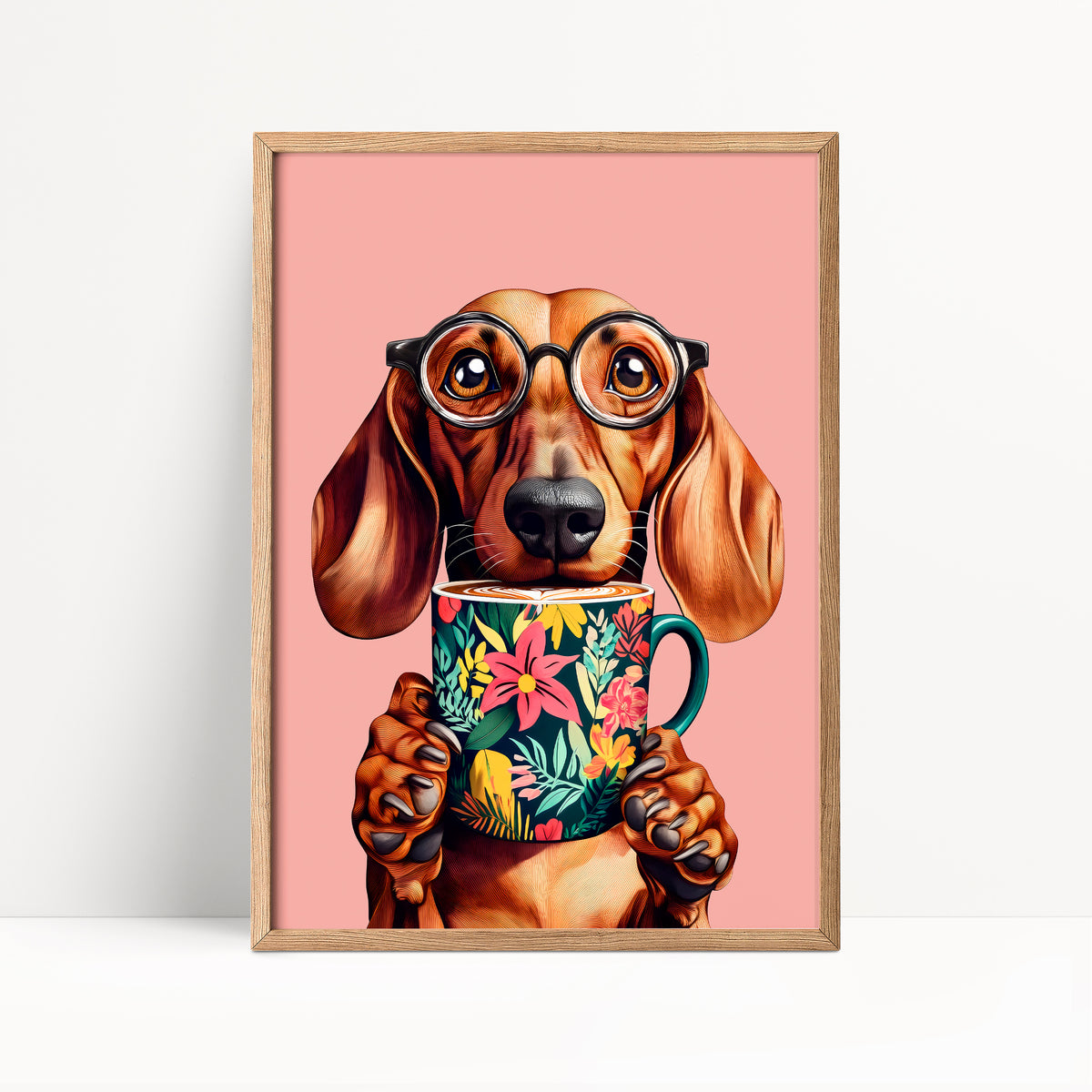 Sausage Dog Drinking Coffee Print