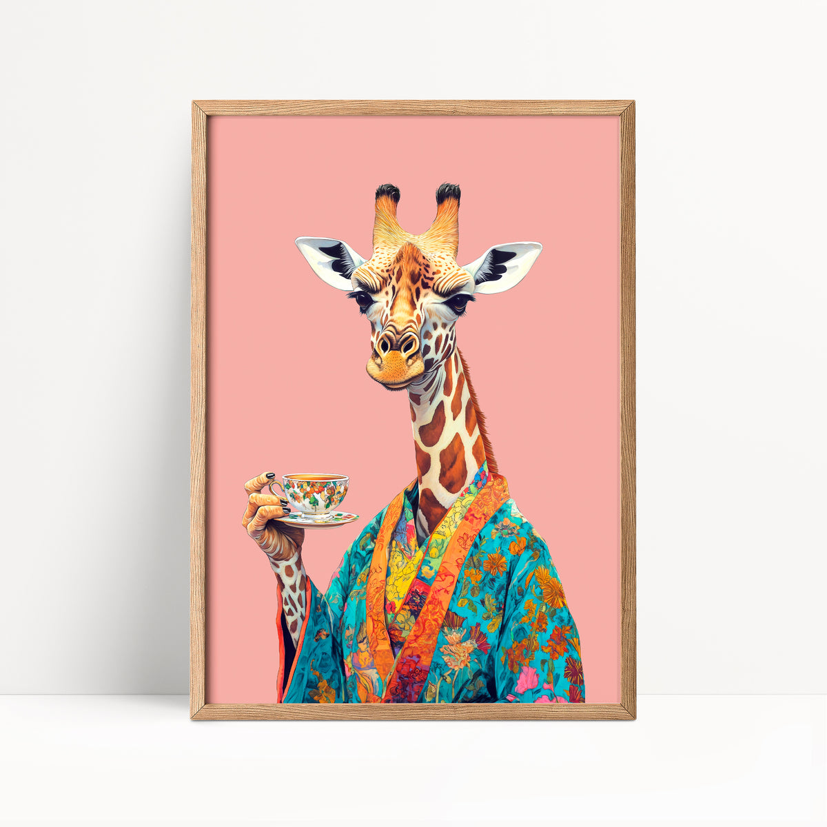 Giraffe Drinking Tea Print