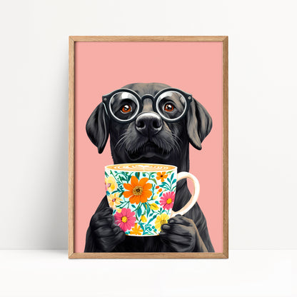 Black Labrador Coffee Print
