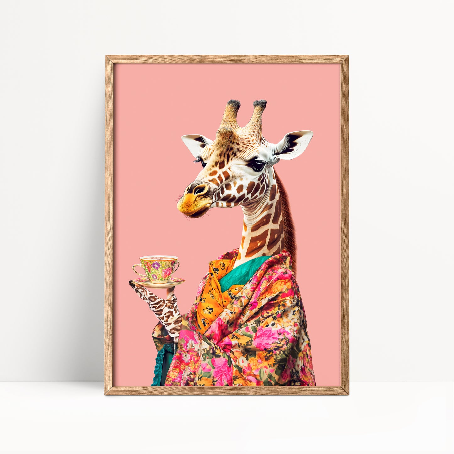 Giraffe Drinking Tea Maximalist Print
