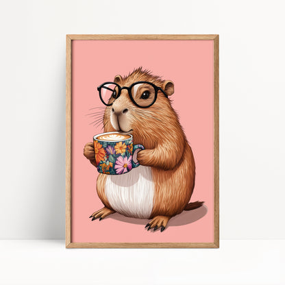 Capybara Drinking Coffee Print
