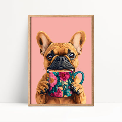 French Bulldog Drinking Coffee Kitchen Print