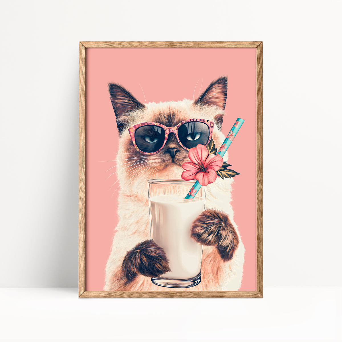 Siamese Cat Drinking Milk Kitchen Print