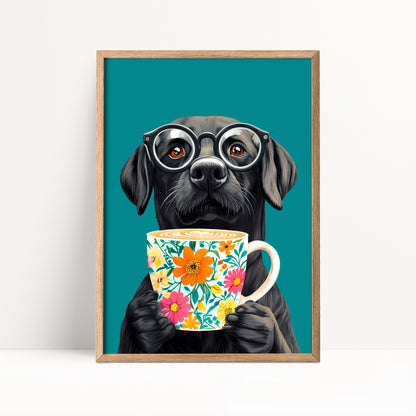 Black Labrador Coffee Print