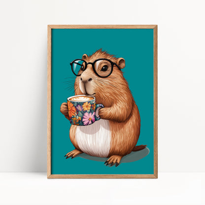 Capybara Drinking Coffee Print