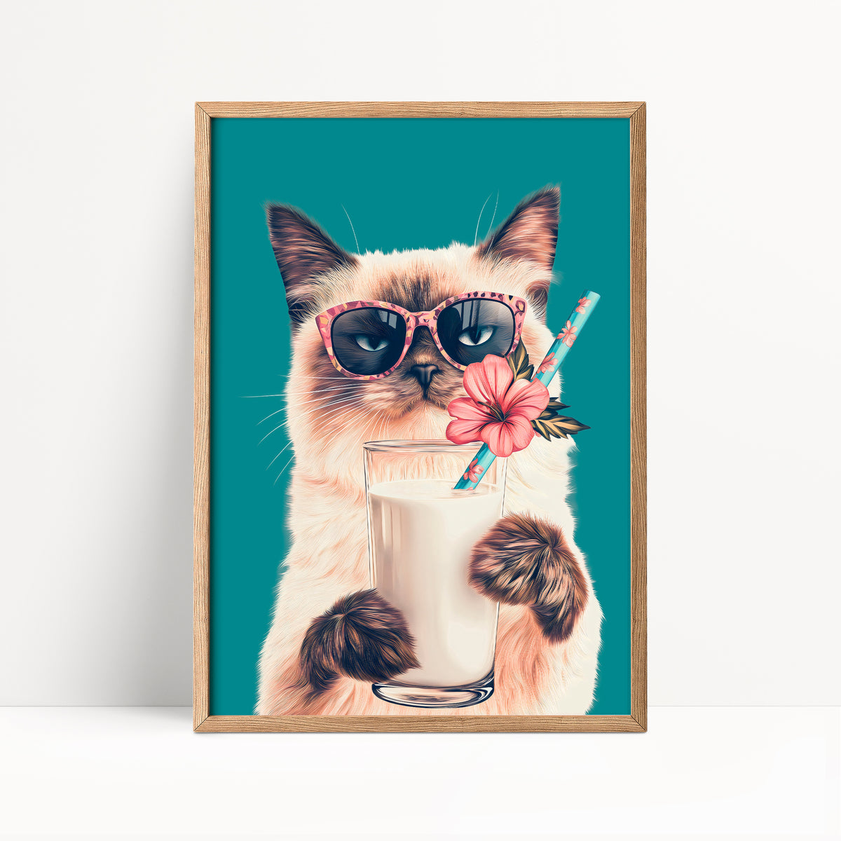 Siamese Cat Drinking Milk Kitchen Print