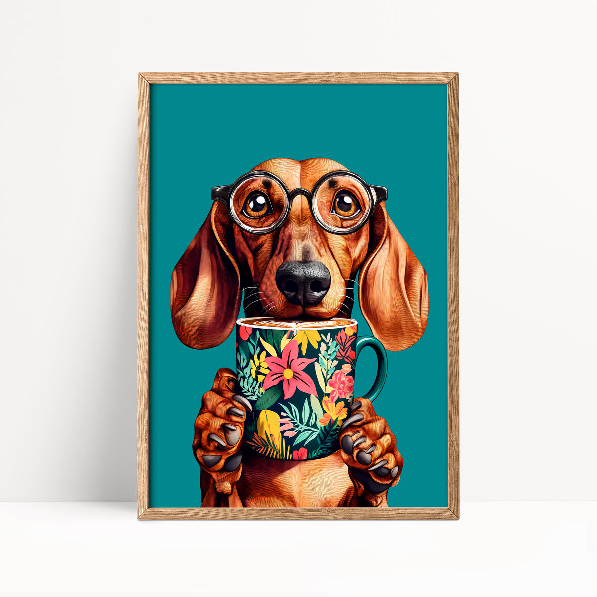 Sausage Dog Drinking Coffee Print