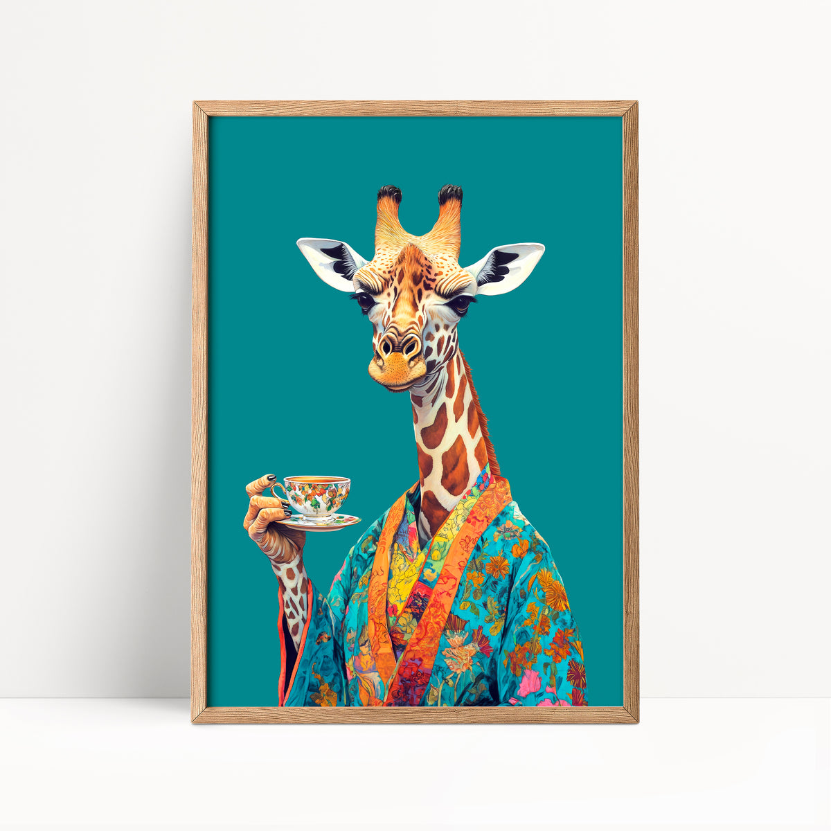 Giraffe Drinking Tea Print