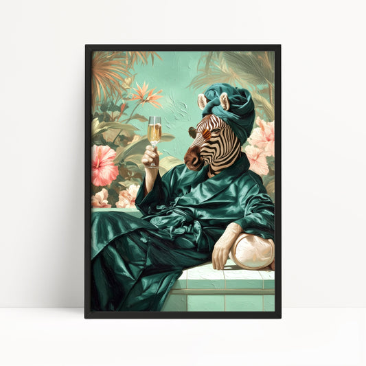 Funny Zebra in Robe Print: Green Maximalist & Jungle Safari Home Decor