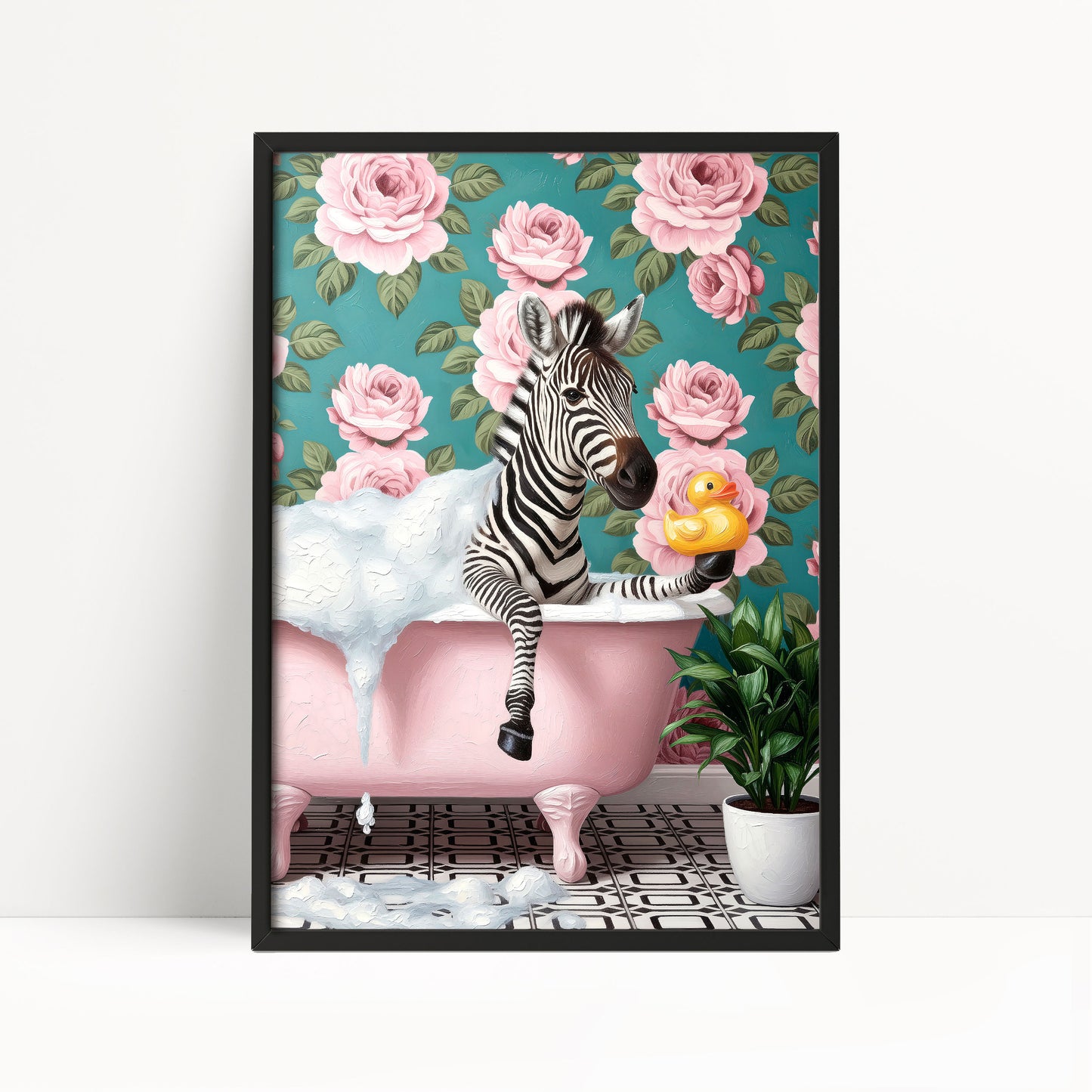 Funny Zebra in Bathtub Poster – Quirky Bathroom Wall Art
