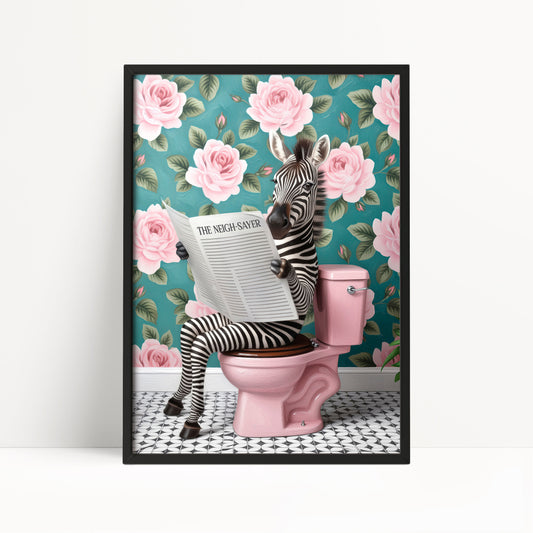 Funny Zebra on Toilet Poster – Quirky Bathroom Wall Art