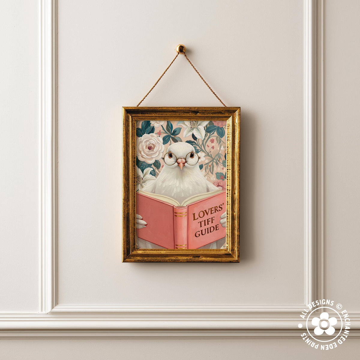 Funny Dove Reading Book Art – Quirky Bird Lover Wall Decor