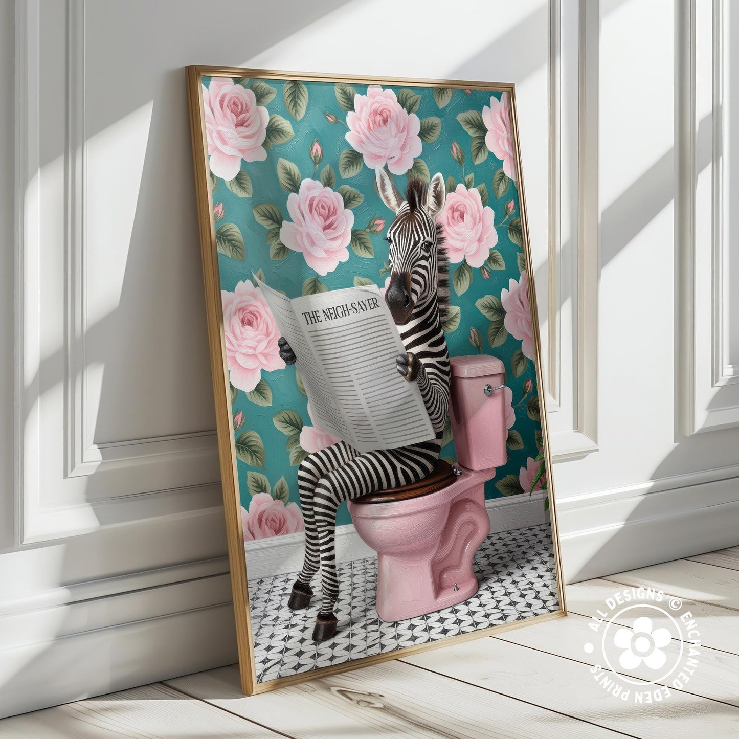 Funny Zebra on Toilet Poster – Quirky Bathroom Wall Art