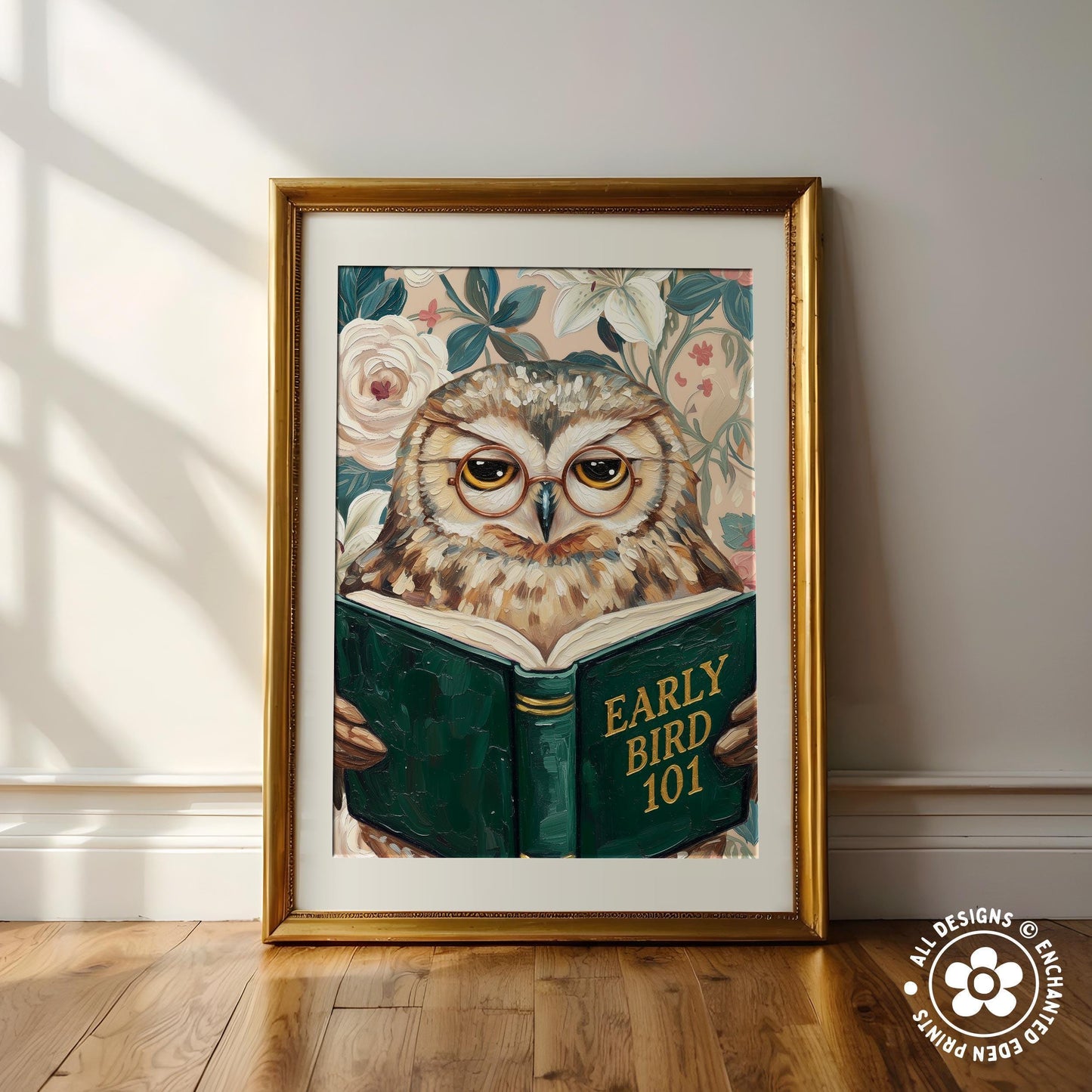 Funny Owl Reading Book Art – Quirky Bird Lover Wall Decor