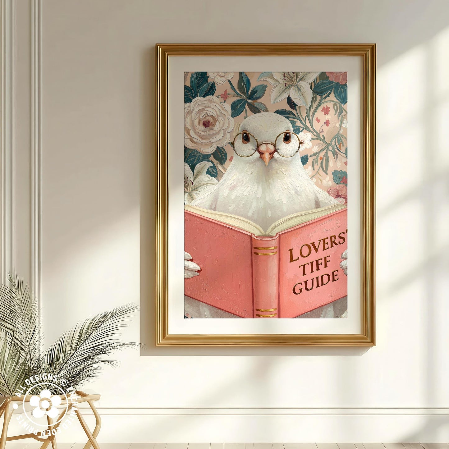 Funny Dove Reading Book Art – Quirky Bird Lover Wall Decor