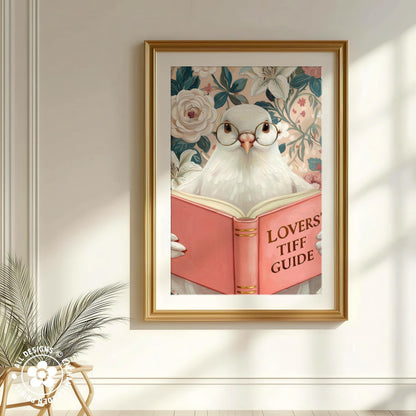 Funny Dove Reading Book Art – Quirky Bird Lover Wall Decor
