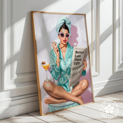 Retro Coquette Wall Art – 1950s “Better Late Than Ugly” Quote Print