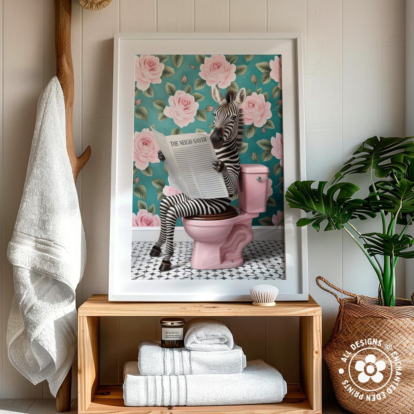 Funny Zebra on Toilet Poster – Quirky Bathroom Wall Art