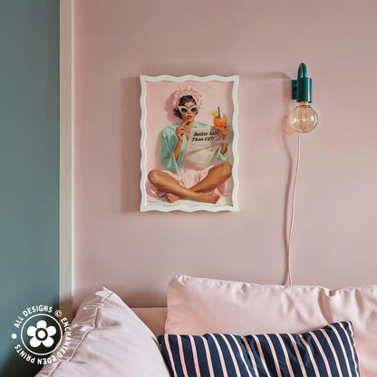 Retro Coquette Wall Art – 1950s “Better Late Than Ugly” Quote Print