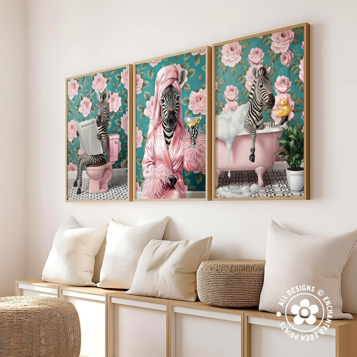 Funny Zebra in Robe Poster – Glam Bathroom & Bar Wall Art