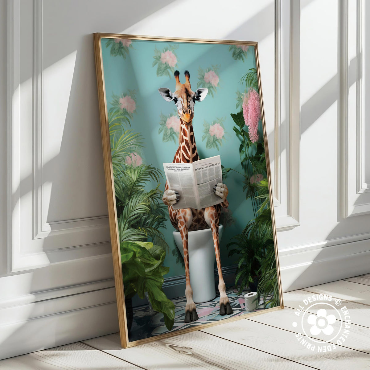 Funny Giraffe Bathroom Print Set – 3-Piece Tropical Wall Art