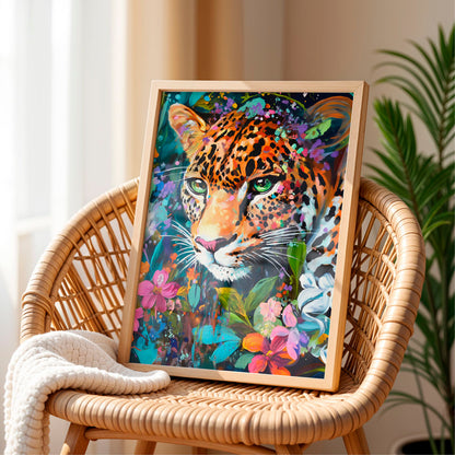 a painting of a tiger on a wicker chair