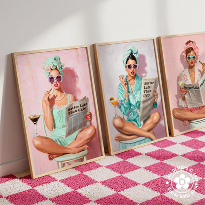 Retro Coquette Wall Art – 1950s “Better Late Than Ugly” Quote Print