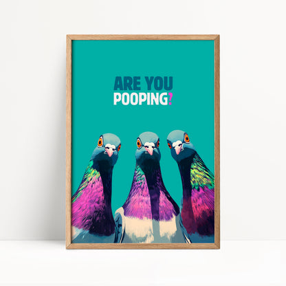 three colorful birds with the text "ARE YOU POoping?" displayed above them.