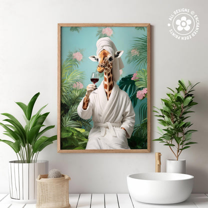 Funny Giraffe Bathroom Print Set – 3-Piece Tropical Wall Art
