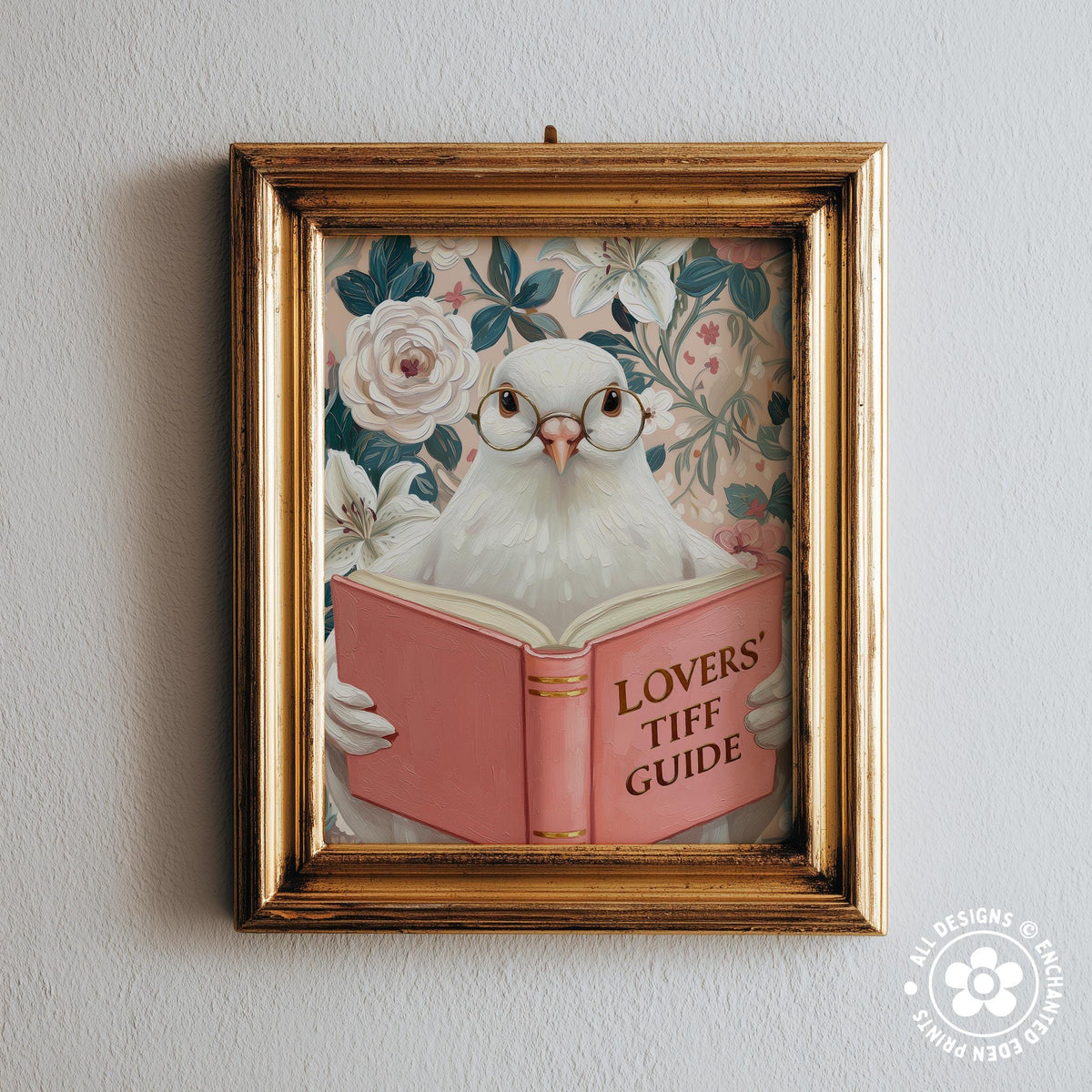 Funny Dove Reading Book Art – Quirky Bird Lover Wall Decor