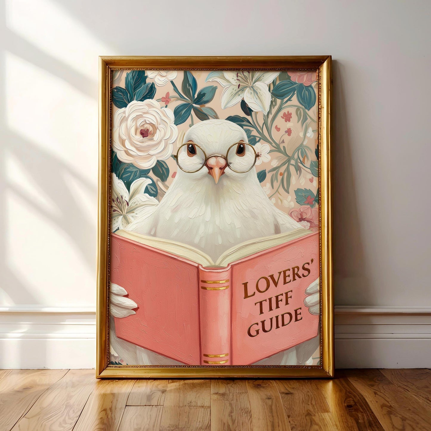 Funny Dove Reading Book Art – Quirky Bird Lover Wall Decor