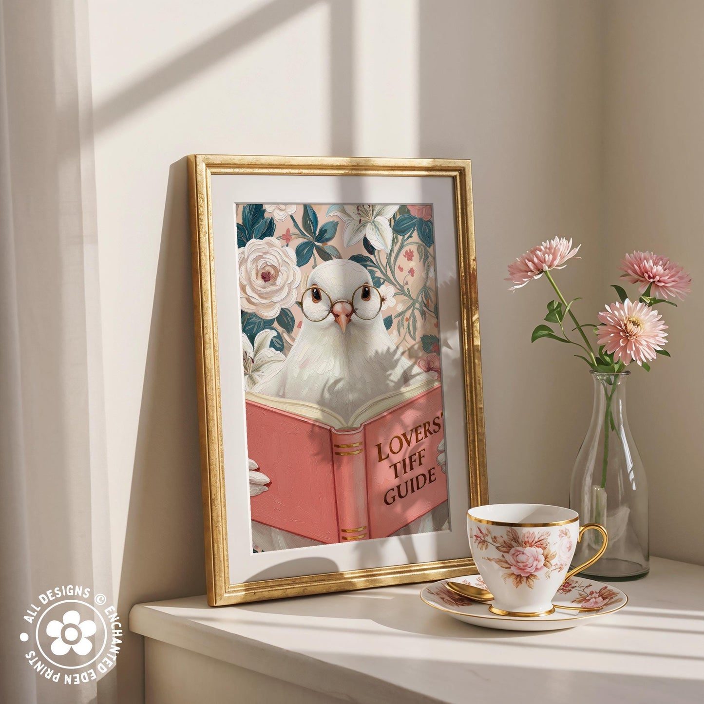 Funny Dove Reading Book Art – Quirky Bird Lover Wall Decor