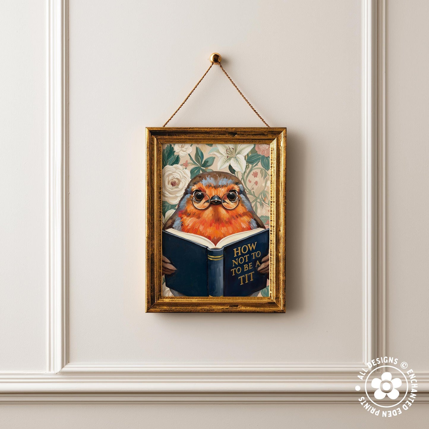 Funny Robin Reading Book Art – Quirky Bird Lover Wall Decor