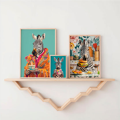 a couple of zebras are on a shelf