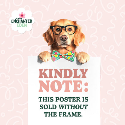 a dog wearing glasses holding a sign that says kindly note this poster is sold without