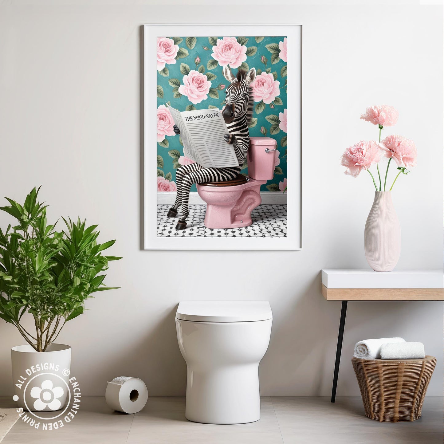 Funny Zebra on Toilet Poster – Quirky Bathroom Wall Art