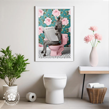 Funny Zebra on Toilet Poster – Quirky Bathroom Wall Art