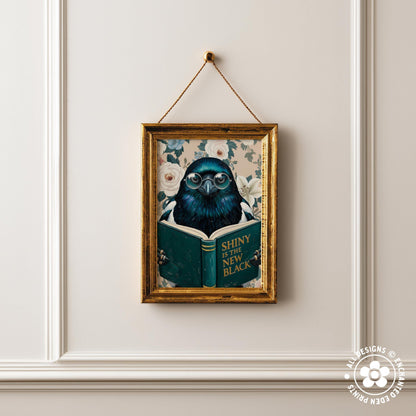 Funny Magpie Reading Book Art – Quirky Bird Lover Wall Decor