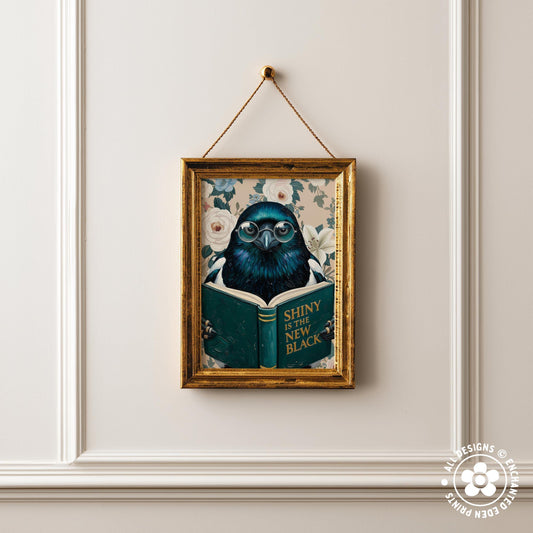 Funny Magpie Reading Book Art – Quirky Bird Lover Wall Decor