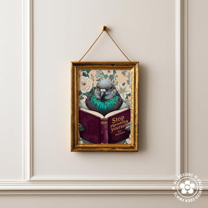 Funny Pigeon Reading Book Art – Quirky Bird Lover Wall Decor